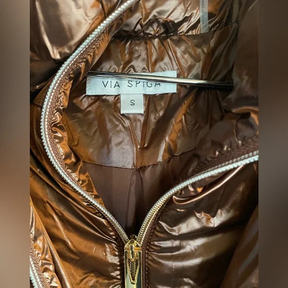 NWT Via Spiga inset bib quilted long puffer jacket - Picture 7 of 10